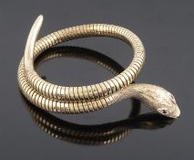 An attractive Victorian style coiled gold snake bracelet
