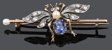 An attractive early Victorian sapphire and diamond set 'bug' brooch