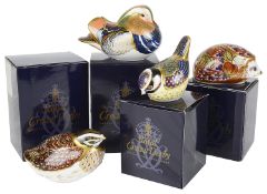 Three boxed Royal Crown Derby Imari bird paperweights