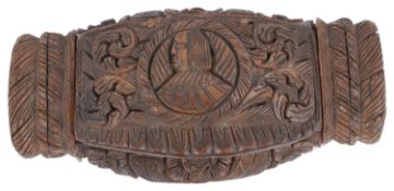 A late 18th c. Fr. carved coquilla nut snuff box