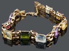 A Continental multi coloured gem set bracelet, c1940