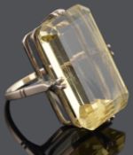 A very large Continental gold mounted citrine dress ring