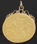 A Queen Victoria £2 gold coin 1887, with pendant loop