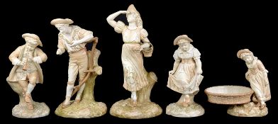 A Royal Worcester porcelain blush ivory Hogarth style girl comport, c1887, after Hadley; others