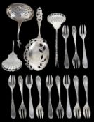 A set of twelve 20th c. Dutch planished silver cake forks,