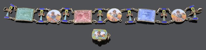 An attractive and unusual Art Deco Egyptian Revival enamelled bracelet
