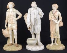 A pair of Royal Worcester blush ivory porcelain figures, c1896, modelled after Hadley; 1 other
