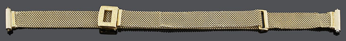 An Art Deco ladies 18ct gold adjustable mesh watch bracelet strap