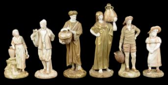 A pair of Royal Worcester porcelain figures of Cairo Water Carriers, c1912 and 1916; 4 others