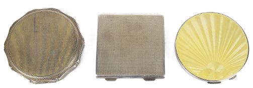 A George V square engine turned hinged compact, Birm. 1920 by Adie Brothers Ltd; others