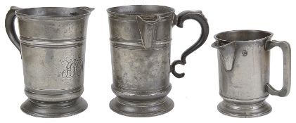 Three 19th c. pewter pub measures
