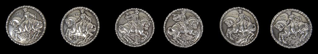A suite of six 19th c. silver buttons, import marks for Chester 1901 by Berthold Muller