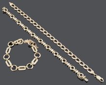 Three contemporary 9ct gold bracelets
