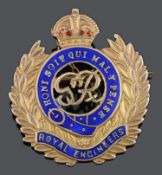 A 9ct gold enamelled Royal Engineers sweetheart brooch