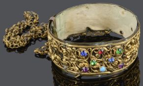 An unusual early 19th c. gilt brass and paste set dog collar