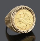 A Queen Elizabeth II Isle of man gold half sovereign 1974, mounted in a 9ct gold ring