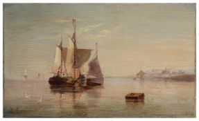 Henry Moore (Brit., 1831-1895) Sailing barges on a calm sea, oil on canvas, signed H. Moore