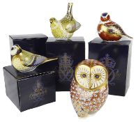 Four boxed Royal Crown Derby Imari birds paperweights