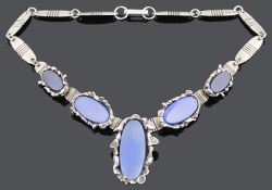 A 1960s Spanish Modernist design silver necklace and ring, signed