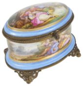A mid 19th c. Fr. Palais Royal Sevres style porcelain gilt mounted scent bottle casket c.1850