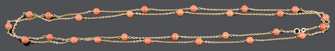 An attractive Continental gold and coral bead neck chain
