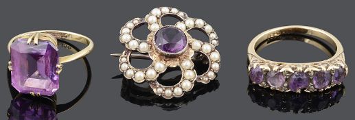 A five stone amethyst set half hoop ring