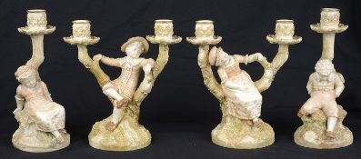 A pair of Royal Worcester porcelain blush ivory candelabrum figures, c1892 and 1893; 2 others