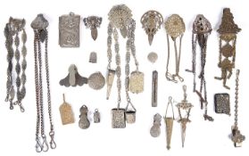 19th century and later chatelaines, silver, steel, gilt brass and nickel plated examples