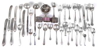 A Norwegian .930 silver pink guilloche enamel napkin ring and Georgian and later silver