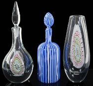 An Italian Murano glass blue and white striped hexagonal decanter and stopper; one other