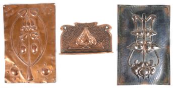 Two Arts and Crafts repousse gilt metal panels