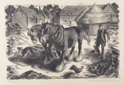 Agnes Miller-Parker (Brit., 1895-1980) 'Farmyard' a wood engraving