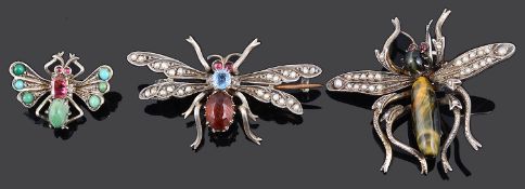 Three early 20th Century Continental 'bug' brooches