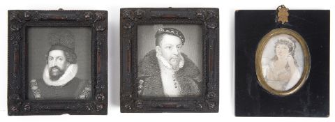 Early19th c. Brit. School portrait miniature of woman in regency dress