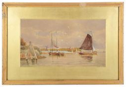 Late 19th c. Brit. School 'Coastal watercolour with barges', signed