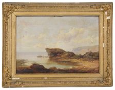 19th c. Brit. School 'View of a rocky coastal seashore', oil on canvas