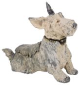 Early 20th c cold painted spelter novelty table combination Scottie dog cigarette lighter/ashtray