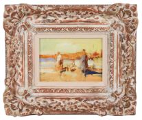 20th Cent Fr. School,Impressionistic sketch of figures on a river bank