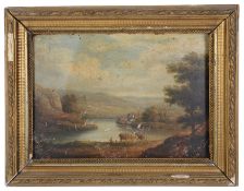 19th c. Brit. school landscapes, oil on board