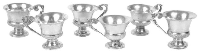 A set of six near matching mid 19th century Italian .834 silver tots