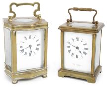 Two early 20th century Fr. brass five pane carriage clocks