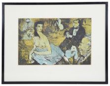 20th Century Fr. school 'A seated semi-nude woman', a silk screen