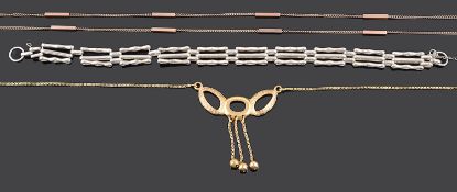 A contemporary 18ct gold modernist style drop necklace