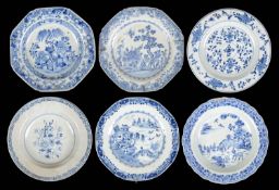 Six 18th/19th century Chinese export ware blue and white plates