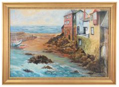 Olive Henry RUA (1902-1989) 'Harbour scene', oil on board