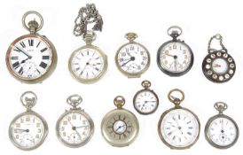 A collection of eleven mostly open faced pocket watches (Qty)