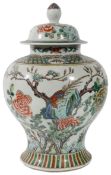 A Chinese large 19th Century famille verte baluster vase and cover