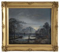 19th century Dutch school 'Moonlit river', oil on canvas