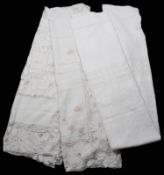 Two large vintage linen embroidered table cloths (2)