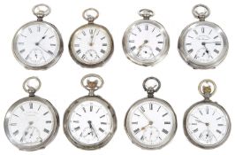 A collection of eight mostly Continental .935 silver cased open faced pocket watches, (8)